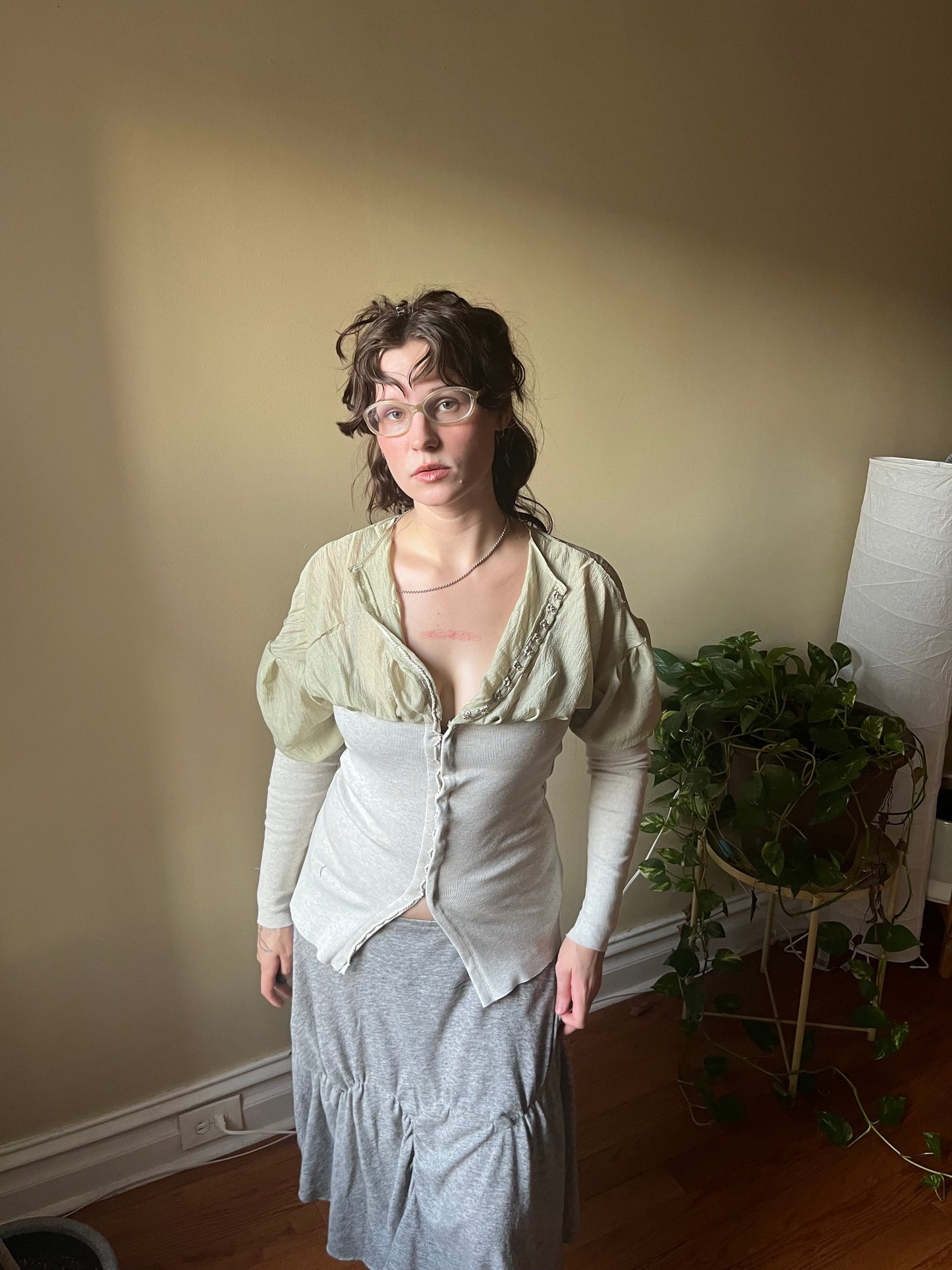 Hammered silk top with silver clasps
