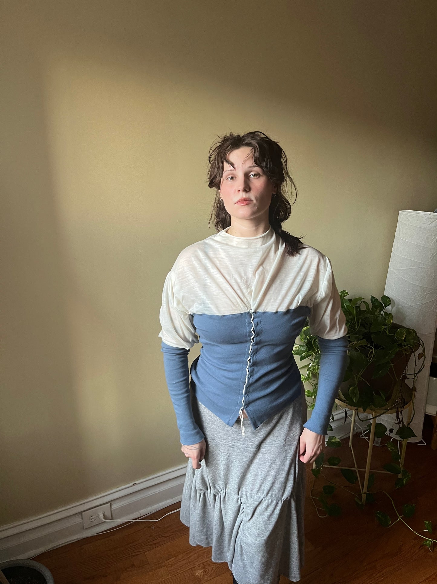 Wool jersey puff top with silver clasps