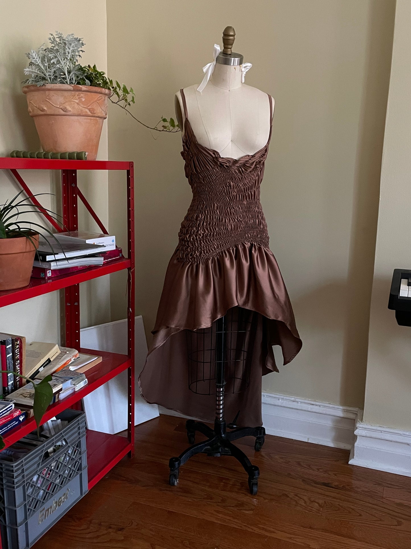 Smocked silk dress