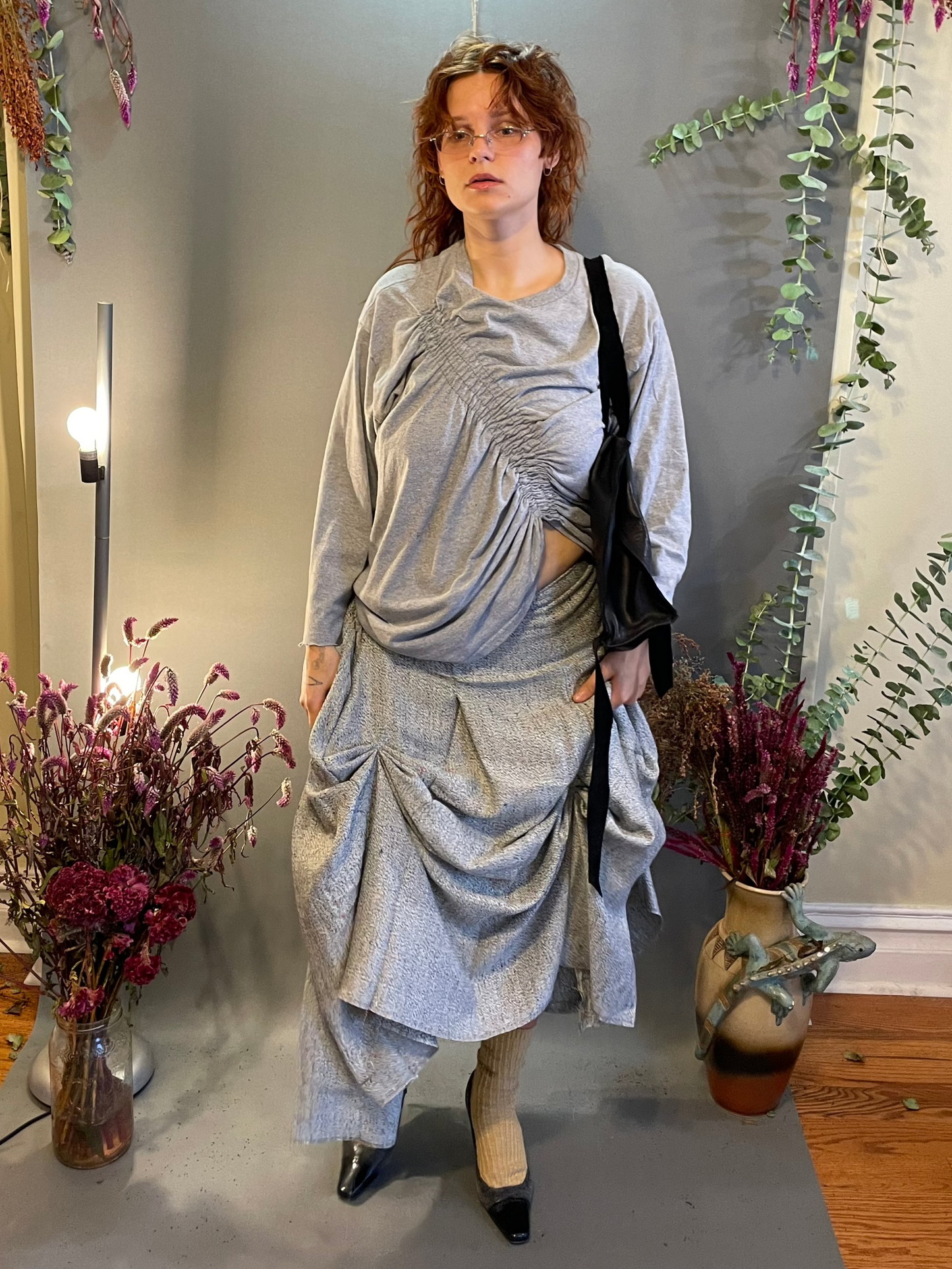 Grey elastic rouched shirt