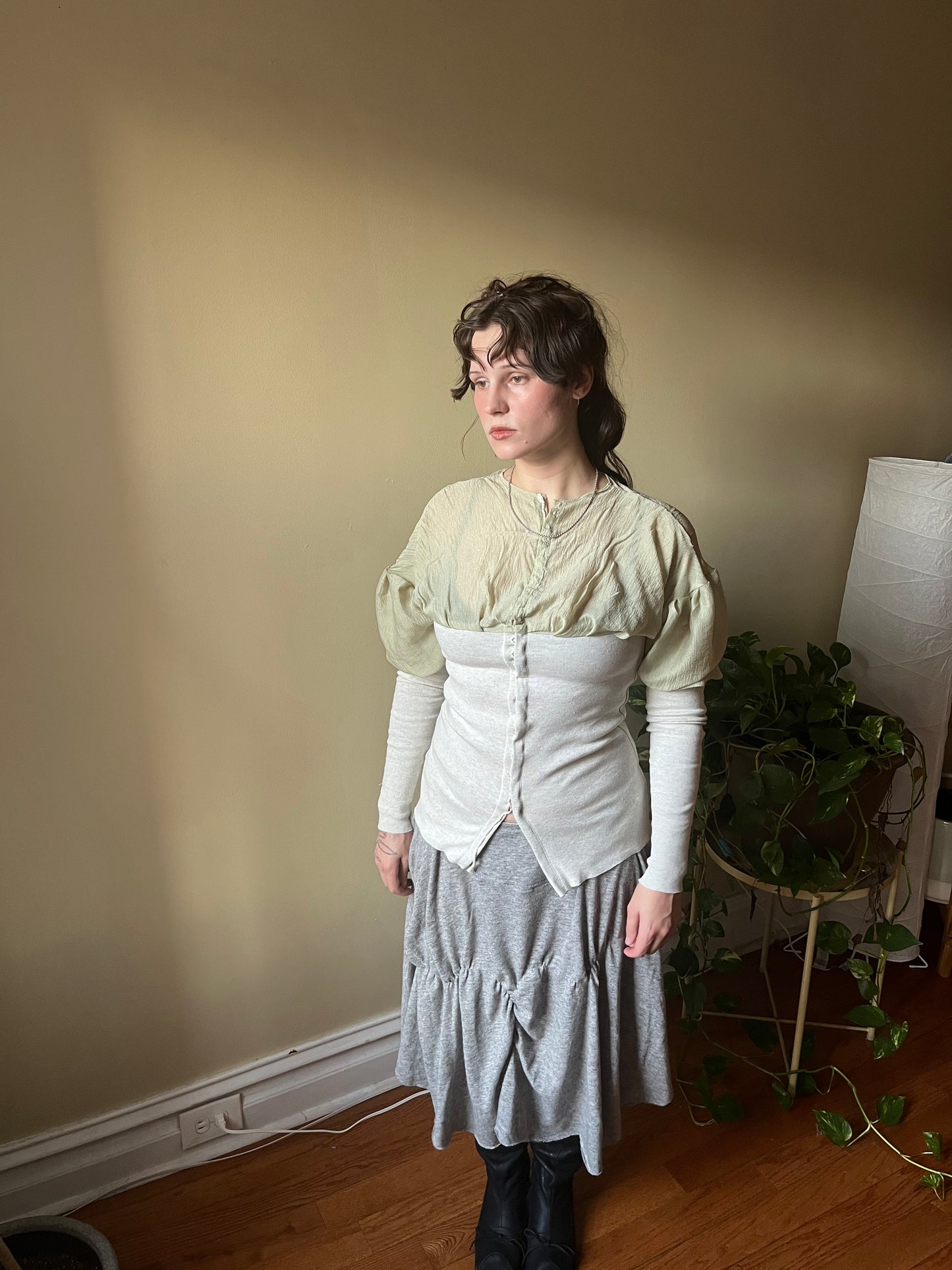 Hammered silk top with silver clasps