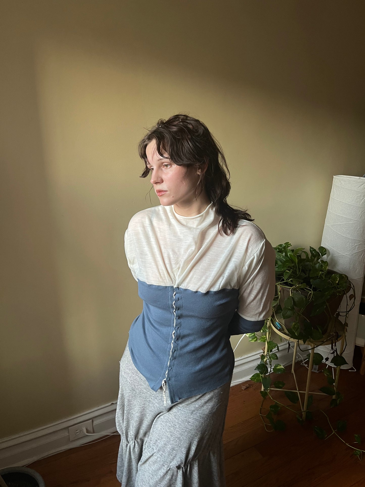 Wool jersey puff top with silver clasps