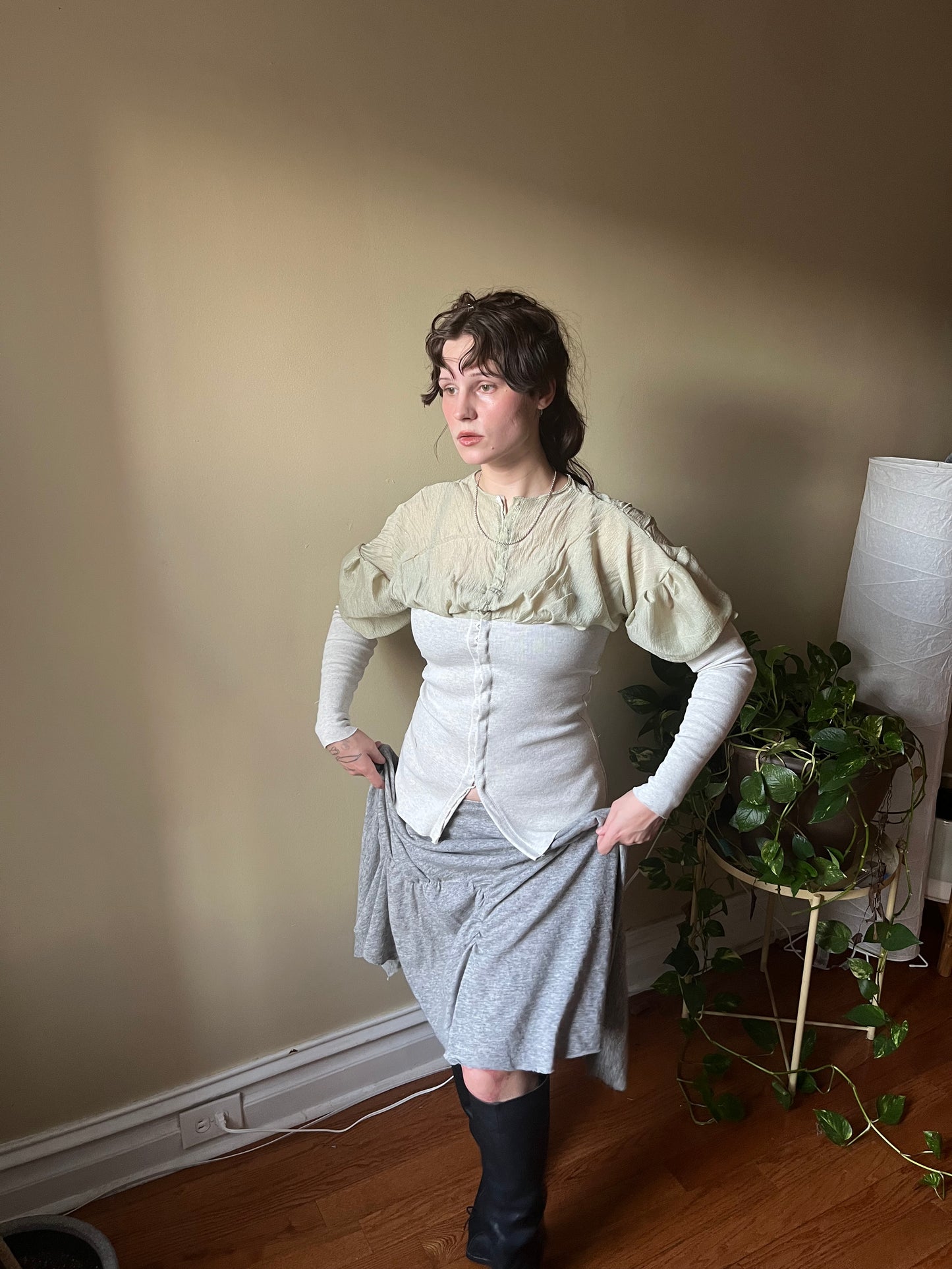 Hammered silk top with silver clasps