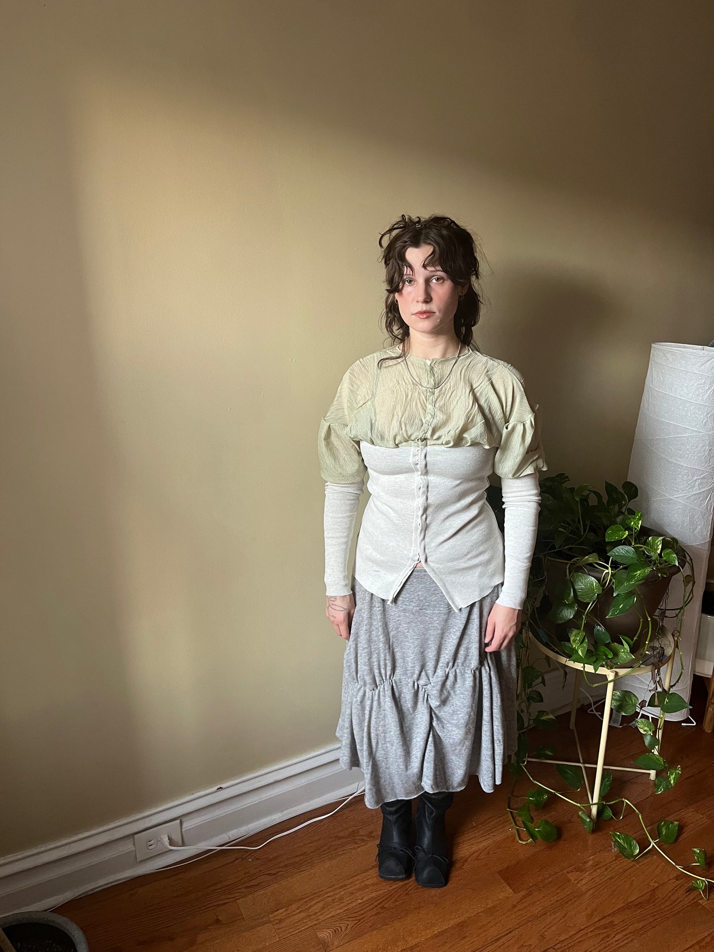 Hammered silk top with silver clasps