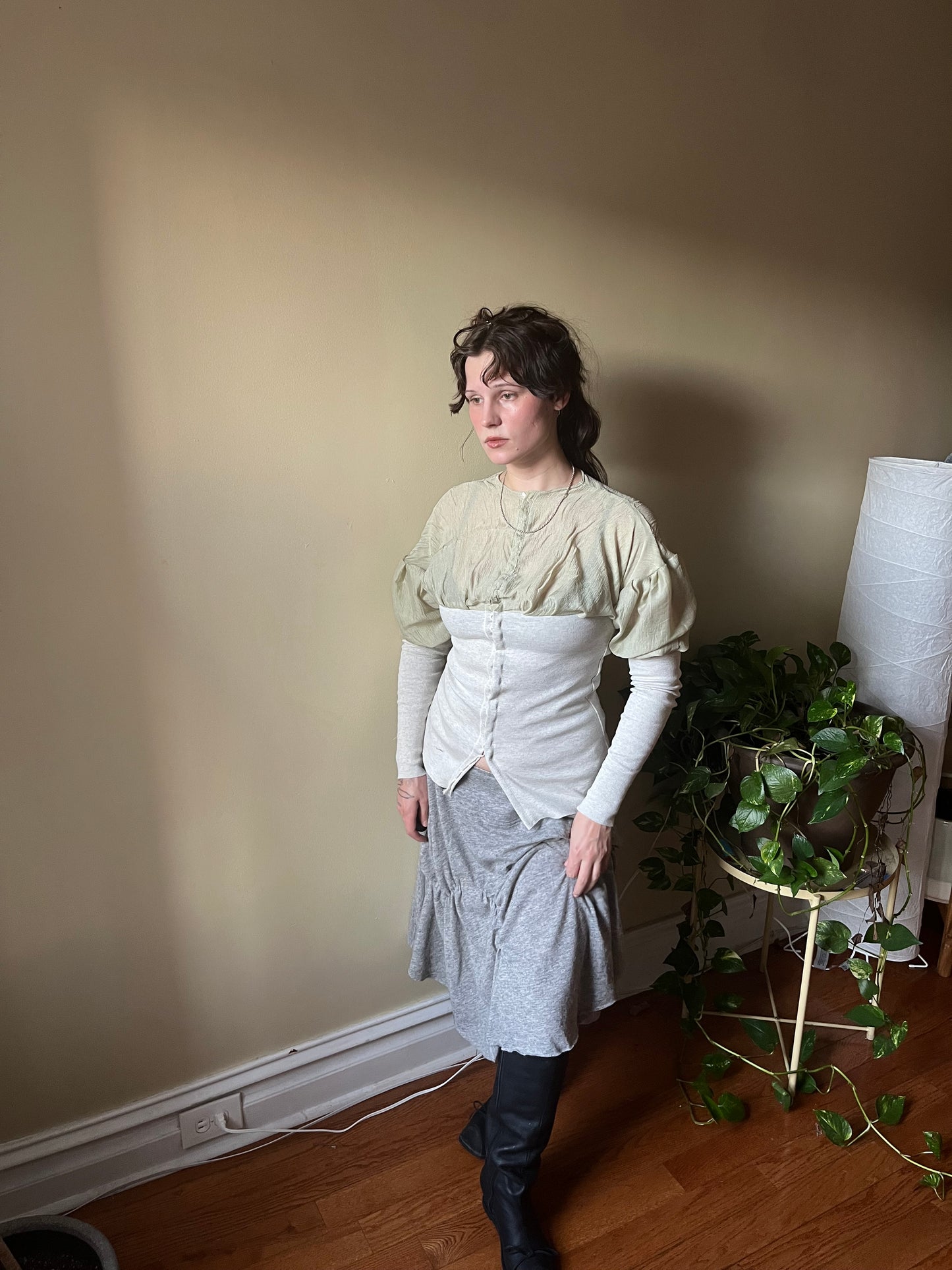 Hammered silk top with silver clasps