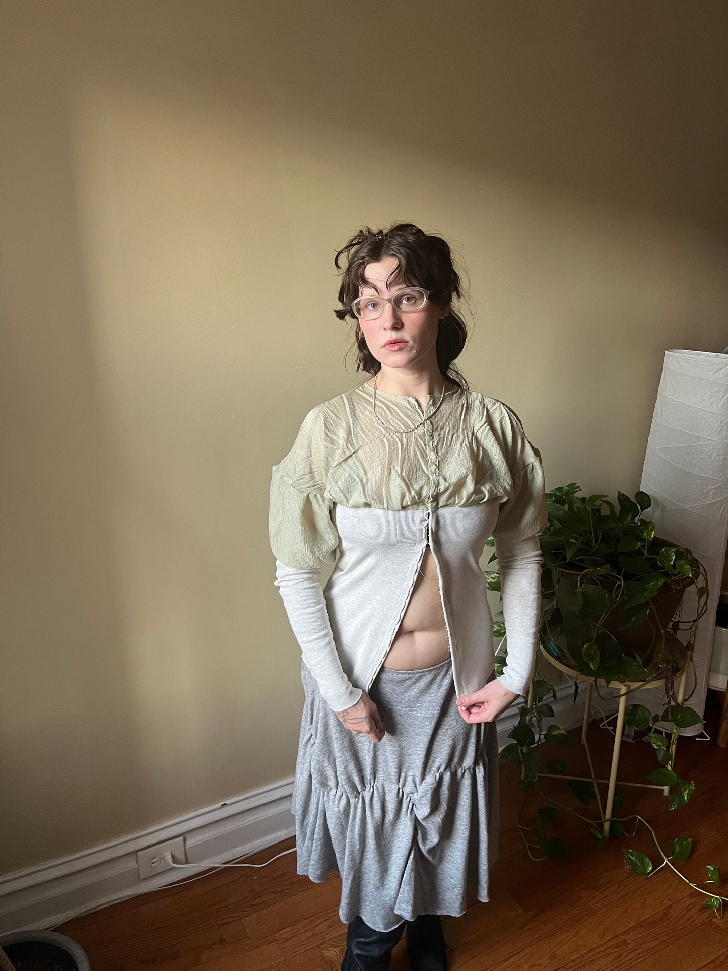 Hammered silk top with silver clasps