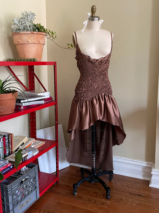 Smocked silk dress
