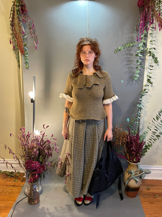 Mustard wool top with collar and muslin sleeves